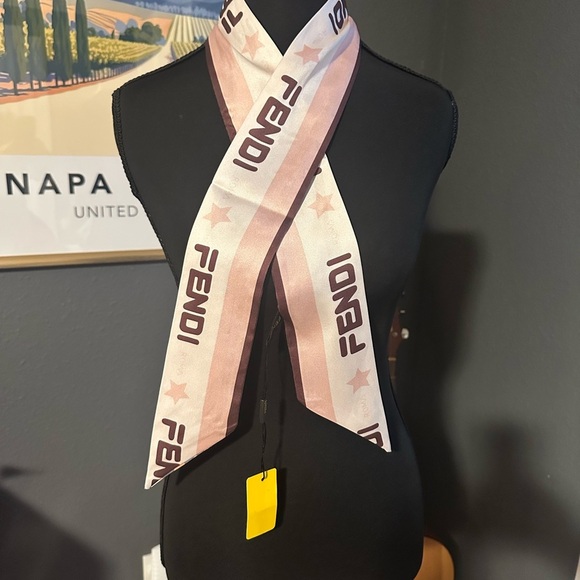 NWT Fendi Pink, Burgundy and Brown Logo Reversible Scarf - Picture 2 of 5